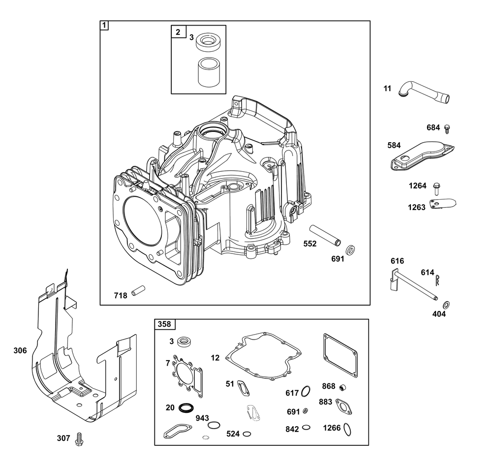 Cylinder Group Diagram and Parts List for 21R877-0021-B5 200000 - 399999 Briggs and Stratton Engine